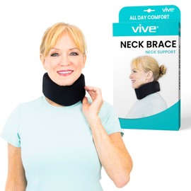 Vive Neck Brace Cervical Collar - Soft Foam for Neck Pain, Sleeping, Support for Women & Men - Universal Size Orthopedic Collar for Stiff & Pinched Nerve - Adjustable Wrap, Chin Contour (3.5")