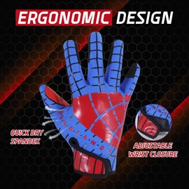 AIGEVTURE Youth Football Gloves Kids Inspired Receiver Gloves Boys Girls Unmatched Grip Comfort Blue and Red Medium