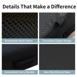 Acxseo Seat Cushion Booster with 16" Handle, for Office Chairs, Sofas, and Wheelchairs, Black, Comfortable Support to Relieve Back Pain