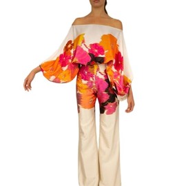 REASERAL Womens Fall Loose 2 Piece Outfits Off Shoulder Printed Long Sleeve Casual Going Out Wide Leg Pants Set