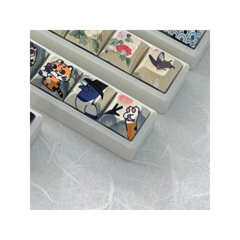 Keyring keycap square decoration traditional folk painting pattern design portable