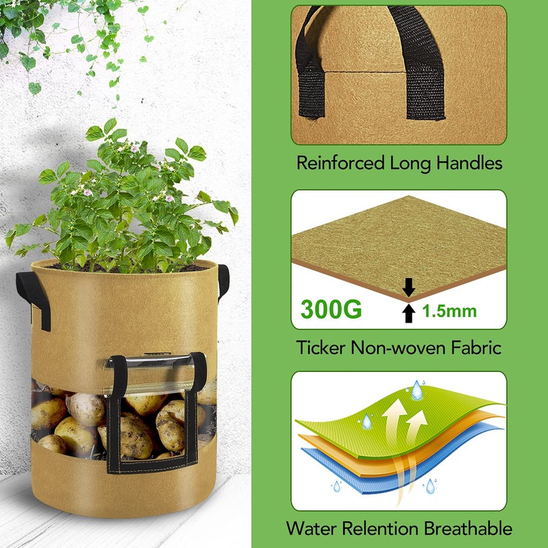 Florelf Visible Potato Grow Bags 10 Gallon with Flap 3-Pack,Potatoes