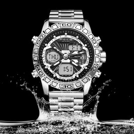 FEICE Multi-Function Dual Display Watch 2025 Trendy Men's All-Match Classic High-End Watch Luminous Waterproof Rare Silver Luxury Men's quality Watch - Color: black