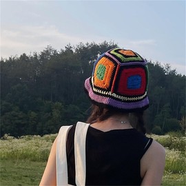 Gorros de ganchillo para mujer, hechos a mano, gorros de punto, gorros de pesca, sombrero floral, a rayas, moda al aire última intervensión, H-cuadrado, M