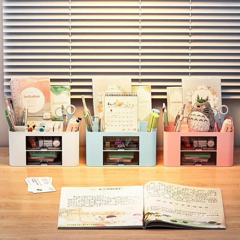 Wlevzzor Creative & Simple Desk Organiser, 7 Grids, Plastic Table
