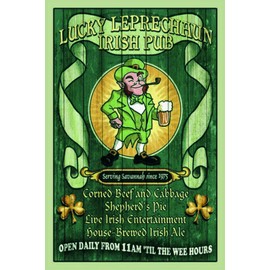 Tin Sign with Lucky Leprechaun Irish Pub Irish Resturant Food Slogan 20 x 30 cm