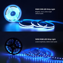 SEZO RGBW COB LED Strip Light FCOB RGB+Warm White 3000K 16.4ft/5m 24V 896LEDs/m 12mm Width Multicolor Flexible High Density Uniform Tape Lights for Home DIY Decoration Party Bar