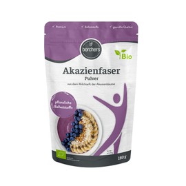 BORCHERS Akazienfaser Pulver 180g, Pflanzliche Ballaststoffe, leicht löslich, von Natur aus vegan, ohne Zusätze, geschmacks- und geruchsneutral, Bio-Qualität, vielseitig einsetzbar