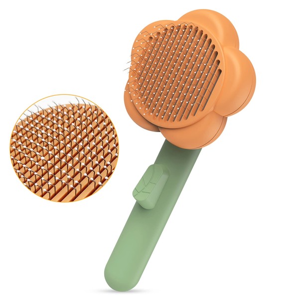 Ptlom Pet Grooming Brush Cat Shedding Brush Self-Cleaning Slicker Cat Comb for Short and Long Hair Kittens and Dogs, Pets Deshedding Massage Tool Supplies for Hair Removal