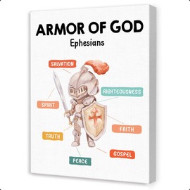 OTINGQD Christian Wall Art for Kids,Christian Nursery Wall Art,Sunday School Decorations for Classroom,Armor of God Ephesians Canvas Wall Decor