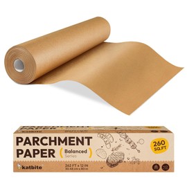 Katbite 12in x 262ft Unbleached Parchment Paper Roll, 260 Sq.Ft, Balanced Series, Non-Stick, Extra Long Parchment Baking Paper with Portable Serrated Cutter for Baking, Cooking, and Air Fryer
