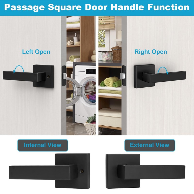 Estmoon 5 Pack Passage Door Handles Matte Black Door Knobs,