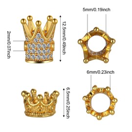 80 Pieces King Crown Charm Spacer Beads King Crown Beads Mixed Color Brass Micro Pave Clear CZ Loose Beads for DIY Work (Silver Rhinestone)