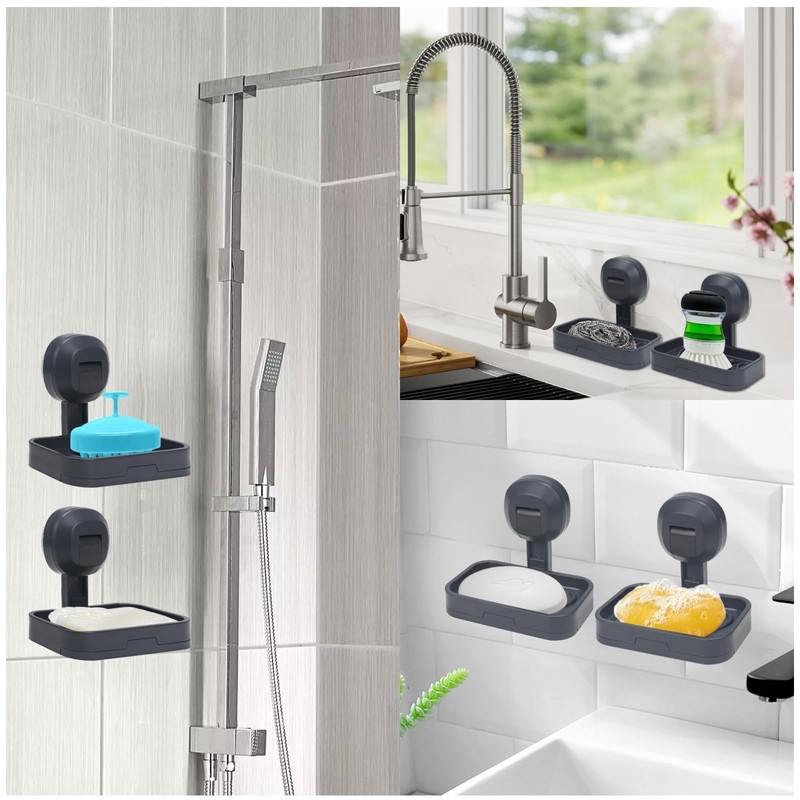 VirtuGro 2Pcs Suction Soap Dishes for Shower Soap Holder No