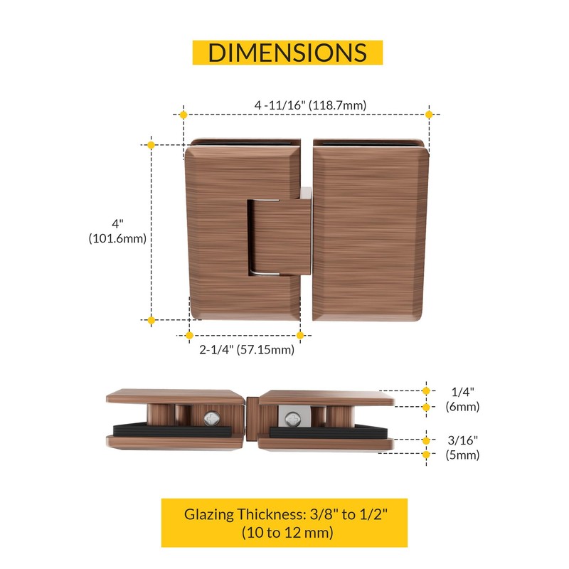 Brixwell H-MB180GTGA-ACP Adjustable Majestic Series Glass-to-Glass Mount Hinge 180 Degree