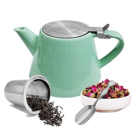 Teaknowbest Ceramic teapot, 19oz Tea pot for loose leaf tea, Tea infuser pot with Removable 18/8 Stainless Steel Infuser and teaspoon, Suitable for 1-2 people to brew tea or coffee (azure)