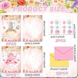 Tea Party Invitations 12 Pack Floral Teapot Card with Envelope & Sticker Watercolor Flower Butterfly Greeting Card for Girls Party Supplies Decorations Blank Birthday Invites
