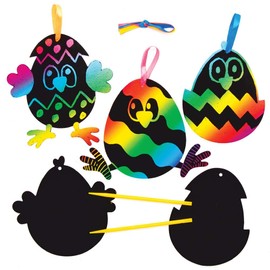 Baker Ross Easter Chick Scratch Art Decorations, Pack of 10, Scratch Art for Kids (AT419)