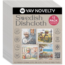 YAY NOVELTY 12 Pack German Swedish DishCloths, Paper Towels Alternative - Washable, Eco-Friendly Cellulose Sponge Dish Cloths, Reusable Cleaning Cloths - Kitchen Essentials - Bicycle