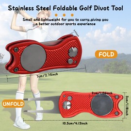 6 Pieces Golf Divot Repair Tool, Foldable Pop-up Button Stainless Steel Switchblade with Magnetic Golf Ball Marker for Golf Club,6 Colors