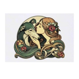 'Girl With Greyhound' Temporary Tattoo - Water Resistant, Skin-Safe, Non-Toxic Transfer (TO00079831)