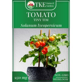 TKE Farms & Gardens - Tiny Tim Tomato Seeds for Planting, 60+ Non-GMO Heirloom Seeds, Compact Cherry Tomatoes for Small Spaces, Ideal for Containers, Indoor & Outdoor Gardens, Instructions Included