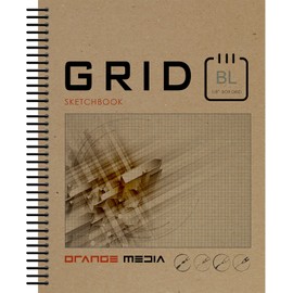Design Ideation Orange Media GRID Sketchbook. Spiral Bound. Left Spine. Multi-Media. (8.5" x 11") 1/8" BOX. (BLUE GRID). SB-2550-LS
