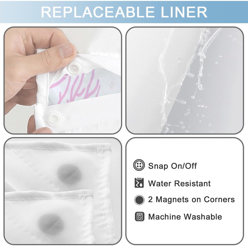 No Hook Shower Curtain and Liner Set, Blue Pink Beach