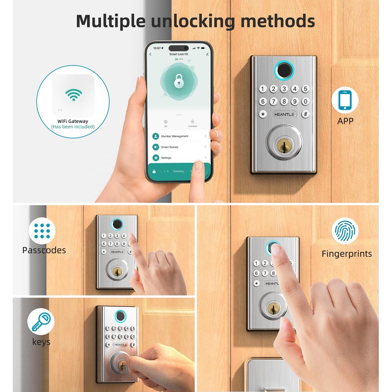 WiFi Deadbolt Smart Lock Fingerprint - HEANTLE Keyless Entry Front