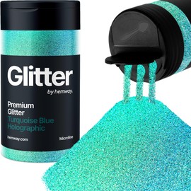 Hemway Turquoise Blue Holographic Glitter Microfine 125 g / 4.4 oz Powder Metallic Resin Craft Glitter Flake Sequins for Epoxy Cups, Hair Face Body Eye Nail Art Festival