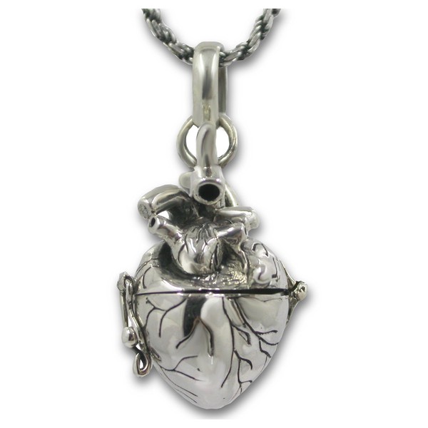 Pearlina Anatomical Heart Necklace Solid Sterling Silver 3d Antique Finish