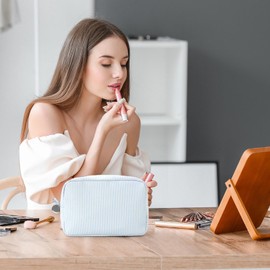 Travel Cosmetic Bags for Women,Large Open Cosmetic Bag Organizer - Aesthetic Portable Travel Case Zipper Pouch for Women Outdoor Camping Beach Gym