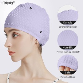 Tripsky Silicone Swim Cap,Comfortable Bathing Cap Ideal for Curly Short Medium Long Hair, Swimming Cap for Women and Men, Shower Caps Keep Hairstyle Unchanged (Taro Purple)