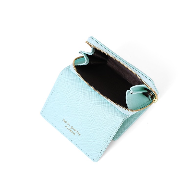 JIUFENG Women's RFID Blocking Short Wallet Multi Purpose Zip Folded