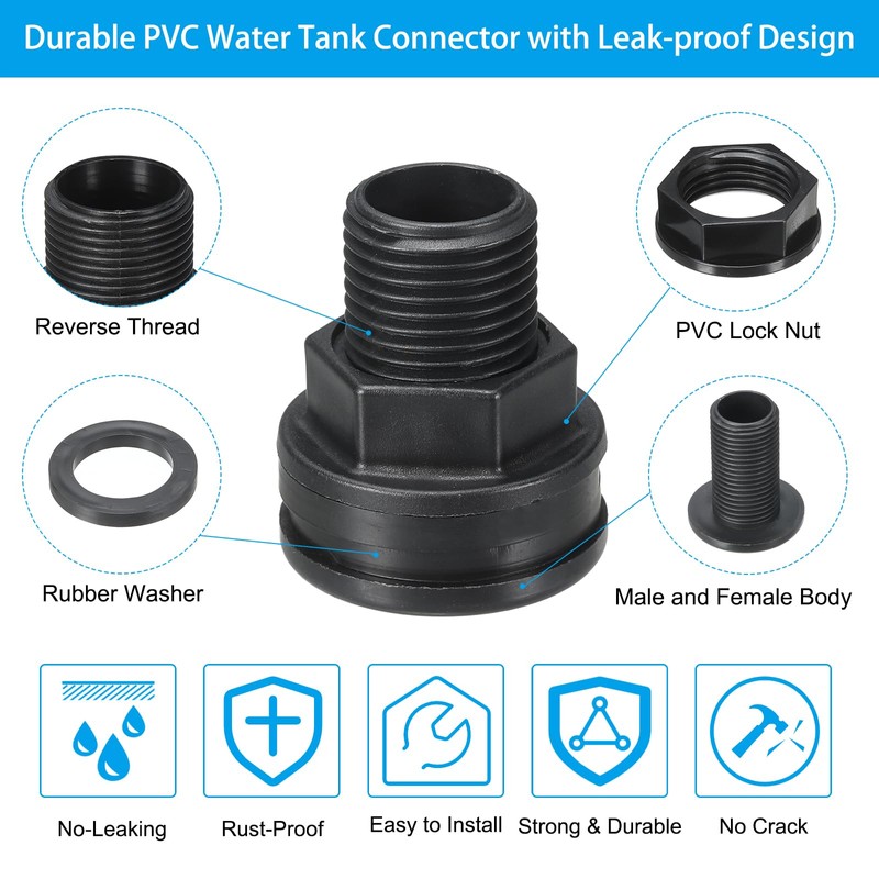 PATIKIL PVC Bulkhead Fitting 1/2 Female x 3/4" Male, 6