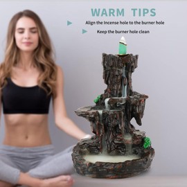 XUDREZ Mountain Waterfall Backflow Incense Burner, Incense Holder Censer with 20pcs Incense Cones + 30pcs Incense Sticks