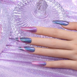 RARJSM Aurora Cat Eye Gel Nail Polish with Magnet Stick Blue Purple Multi Color 9D Diamond Galaxy Cateye Gel Polish Chunky Shimmer UV LED Curing Requires Soak Off for Home Salon Manicure 15ml