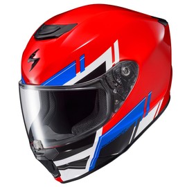 ScorpionEXO R420 Full Face Adult Street Motorcycle Helmet with Bluetooth Ready Speaker Pockets DOT SNELL Approved Pace (Red - Small)