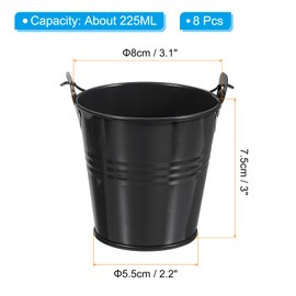 PATIKIL 3"x3" Small Metal Buckets with Handle, 8 Pcs Mini Galvanized Bucket Colorful Easter Buckets for Crafts Party Favors Decoration, Black