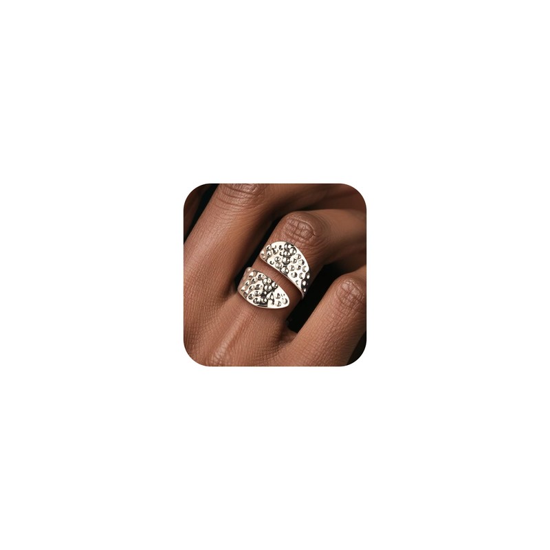 ALEXCRAFT Sterling Silver Rings for Women, Chunky Thick Tear Waterdrop