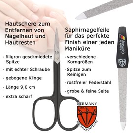 DREI SCHWERTER - Germany 6-Piece Manicure Set 'Catania' | Manicure Nail Set Artificial Leather Case White Contents: Cuticle Scissors, Nail Clippers, Tweezers, Nail Double Instrument, Sapphire Nail