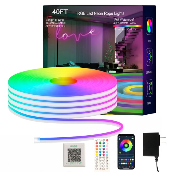 SILFU Neon Rope Lights, 20FTx2 RGB Led Strip, Waterproof IP67,