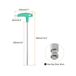 HARFINGTON T-Handle Ball End Hex Key Wrench 12" Long Arm 8mm Metric Carbon Steel T-Key Inner Hexagon Wrenches Spanner Repair Tool for Automotive Household Maintenance