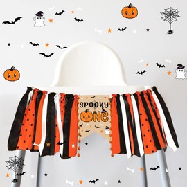 Halloween 1st Birthday High Chair Banner for Kids Orange and Black The Spooky One Birthday High Chair Banner Halloween Theme First Birthday Party Highchair Pumpkin Garland Halloween Party Supplies