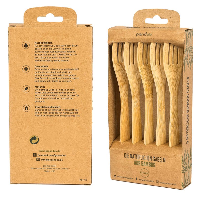 pandoo Forks made of 100% natural bamboo, reusable and environmentally