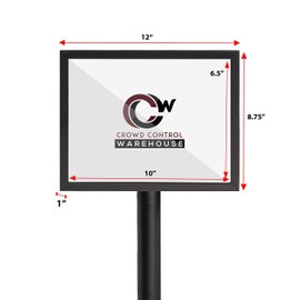 Crowd Control Warehouse Pedestal Standing Floor Sign Frame with Sloped Base, 8.5x11 Inch Horizontal, Polished Brassl