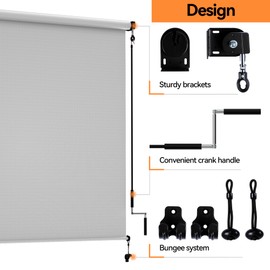 Outdoor Roller Shades for Patio New Material with 95% UV Protection, Cordless Patio Shades Roll Up Outdoor Blinds with Crank Handle for Shading, Protect Privacy, No Valance, (6' W X 6' L), Grey