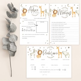 The Little Party Company Baby Shower Game - 3 in 1 Pack of White Watercolour Safari Game Cards Baby Shower Games Unisex (BSWHITESAF3IN1)