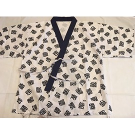 White With Black Chinese Print Sushi Chef Uniform (Large)