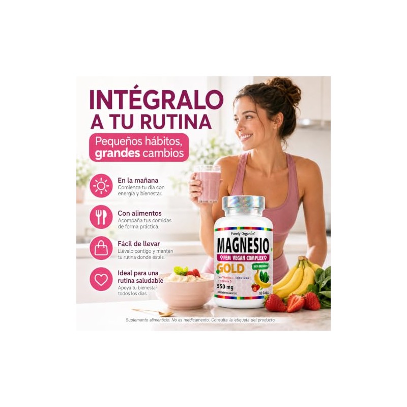 Magnesio Complex Fem Citrato Ácido Fólico Vitamina Bienestar Diario Purely